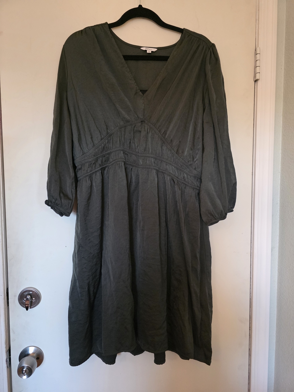 Reitmans Olive Green V-Neck Empire Waist Dress